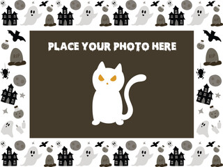Fototapeta premium Halloween Photo Frame with Spooky Ghosts and Haunted House Border
