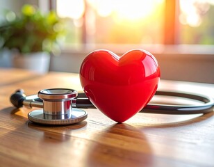 stethoscope and heart on the table