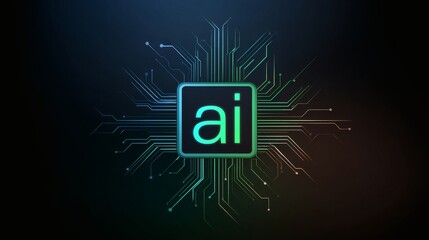 AI Microchip with Radiating Circuit Lines — Futuristic Technology Background
