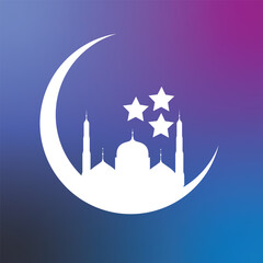 silhouette of the moon, stars, mosque and lanterns. ornament vector template for banners, posters, social media, greeting cards for Islamic holidays, Eid al-Fitr, Ramadan, Eid al-Adha.