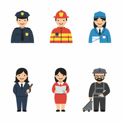 Diverse Professions and Essential Workers: A Collection of Flat Design Avatars Representing Various Career Paths and Occupations for Employment Concepts.