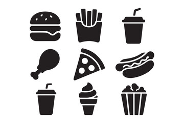 Fast food line icons set &ndash; outline, linear, snacks and quick meal symbols on white background    