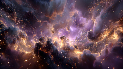 Fototapeta premium Cosmic Nebula: A Symphony of Purple, Gold, and Dark Matter
