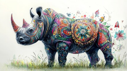 Obraz premium Colorful Rhinoceros in Artistic Style for Creative Projects