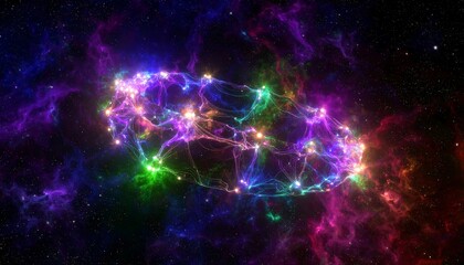 Fototapeta premium Colorful nebula with glowing network