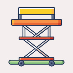 Stylized illustration of a scissor lift with yellow and orange platforms
