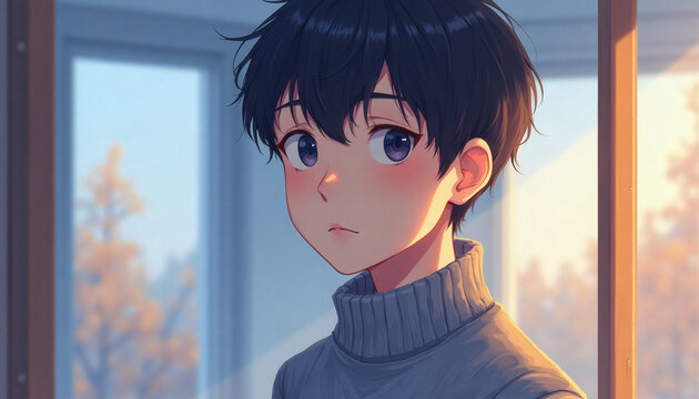 ilustracion rostro anime joven expresi&oacute;n seria.