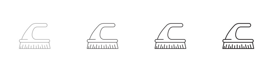 Vector illustration of scrub brush icons with different line styles. Editable outline cleaning equipment symbols for sanitation, hygiene, and household projects