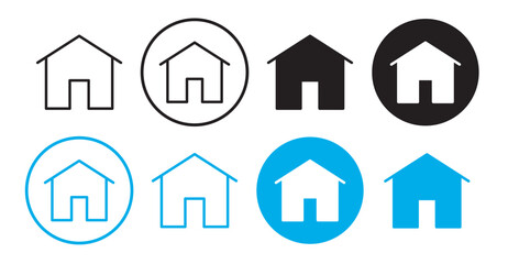 Vector illustration of house icons in thin line style. Editable outline home and building symbols for real estate, construction, property, and architecture projects