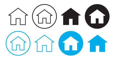 Vector illustration of house icons in thin line style. Editable outline home and building symbols for real estate, construction, property, and architecture projects