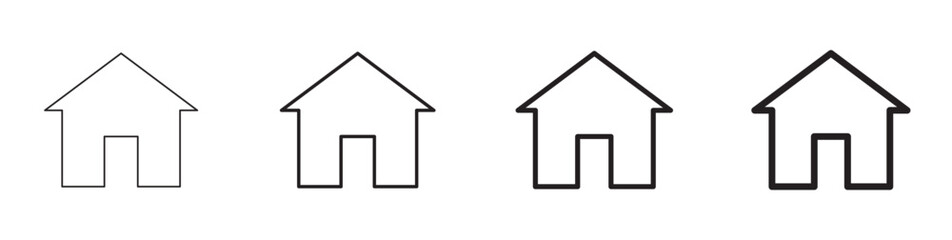 Vector illustration of house icons with multiple line styles. Editable outline building symbols for real estate, residence, construction, and architecture projects