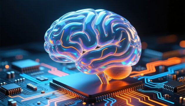 Artificial Intelligence Brain Concept on Circuit Board
