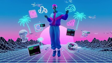 Futuristic digital art of a person in a retro style. - Powered by Adobe