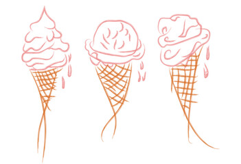 Minimal line art ice cream cones, hand draw vector illustration