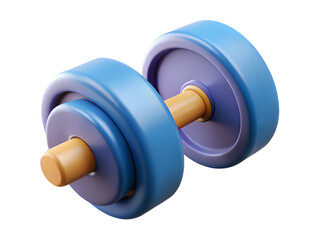 Stylized blue dumbbell with wooden handle on black background