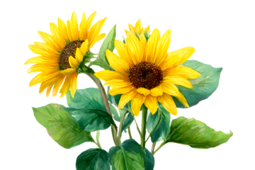 sunflower flowers on isolated white, watercolor drawng, botanical painting