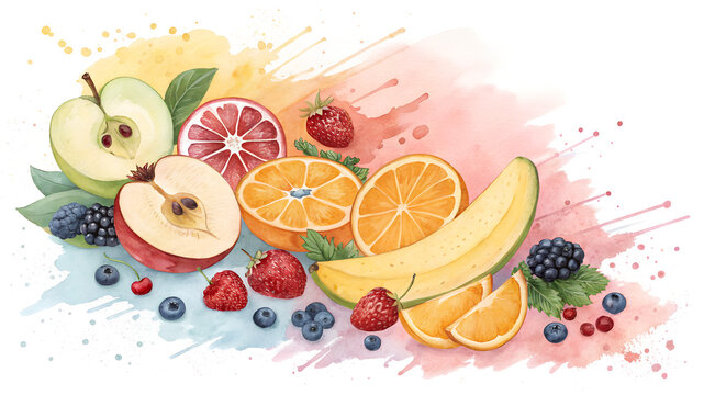 Fruit-themed watercolor brushstroke strokes - Powered by Adobe