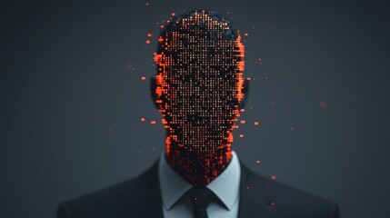 A digital representation of a faceless figure made of pixelated patterns, blending technology with abstract artistry.