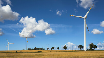 Wiatraki, turbiny wiatrowe, wytwarzanie czystej energii, odnawialne źródła energii, energia odnawialna, elektrownia.  © Anita
