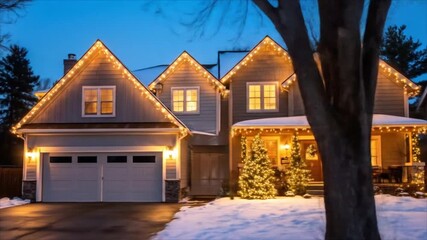 Festive decorated house in winter - Powered by Adobe