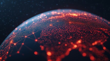 A visually captivating depiction of a networked globe, featuring glowing nodes and connections, set against a dark backdrop.