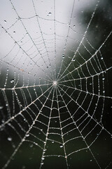 The spider web with dew drops. Abstract background.created with the help of artificial intelligence.