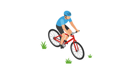 Fototapeta premium Cyclist on mountain bike in isometric style with blue helmet and red frame