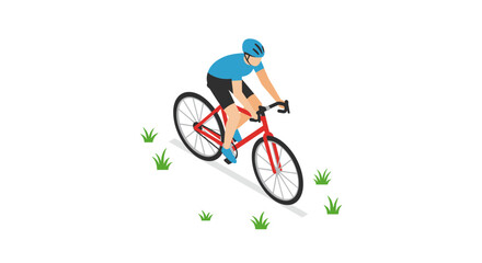 Naklejka premium Isometric cyclist riding on path with grass patches in minimal style