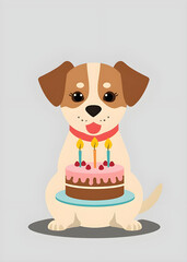 Puppy dog carrying birthday cake isolated 