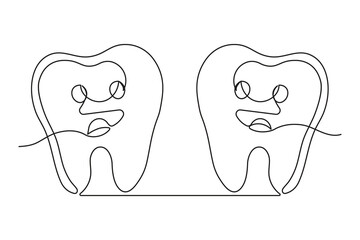 Teeth continuous one line drawing minimalist outline isolated simple illustration