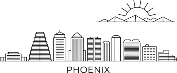 Phoenix Skyline Vector Illustration Black and White Outline Silhouette on Transparent