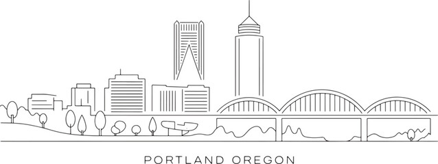 Obraz premium Portland Oregon Skyline Silhouette Outline Vector Illustration Cityscape Landmark Design