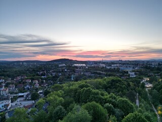 Kielce - Polska - niesamowity zachód słońca nagrany dronem z centrum miasta