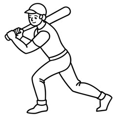 Man play cricket line art vector