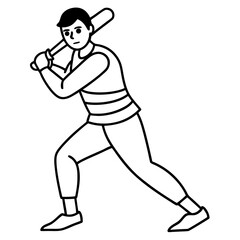Man play cricket line art vector