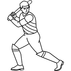 Man play cricket line art vector