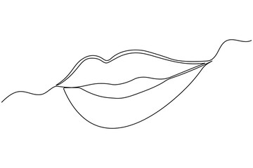 Continuous line drawing lips minimalist style outline isolated abstract illustration