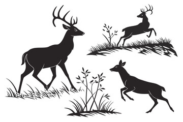 Wild Deer Silhouette Clipart Set

