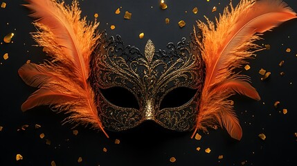 Elegant venetian mask with feathers for masquerade ball theme