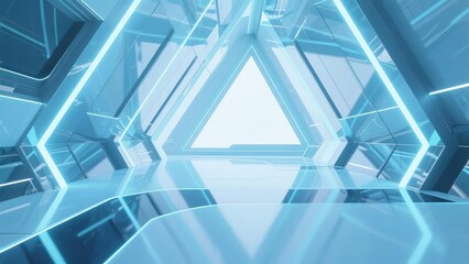 Fototapeta premium Futuristic Triangle Corridor with Neon Lighting