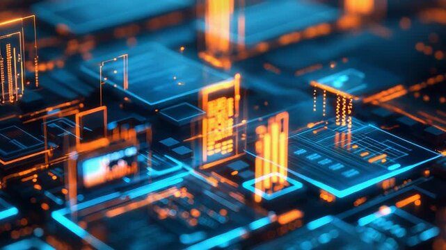 Futuristic circuitry processing data in virtual space