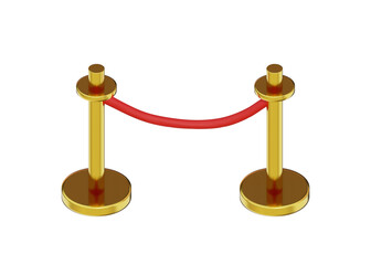 3D fencing gold bollards with red rope template. Security barrier at solemn ceremonies and events. Warning from security service that passage.