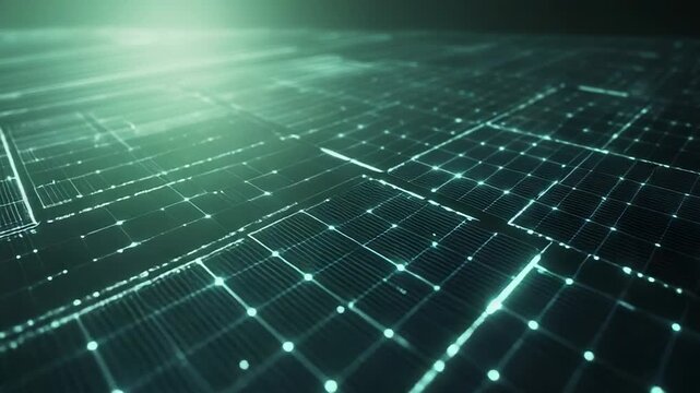 Futuristic green technology grid creating digital information network