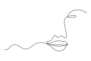 Minimalist lips outline in continuous one line drawing isolated modern art design