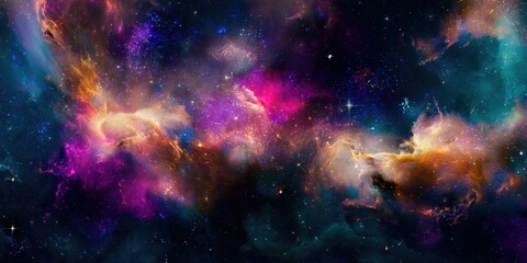 Fototapeta premium Colorful Cosmic Nebula with Stars and Cloudy Interstellar Gases