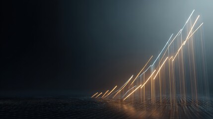 Ascending Golden Light Trails Forming a Futuristic Financial Growth Chart.