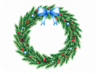 Christmas wreath isolated on white background. Illustration