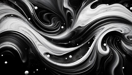 beautiful black and white liquid swirls with white particles luxurious art wallpaper generative ai