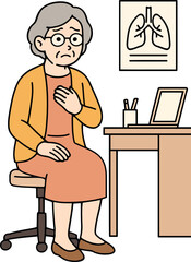 Elderly Woman Experiencing Chest Pain in Doctor's Office