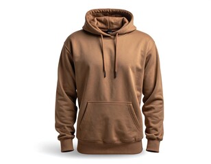 Naklejka premium Stylish brown hoodie with drawstring and front pocket, perfect for casual wear and streetwear fashion designs